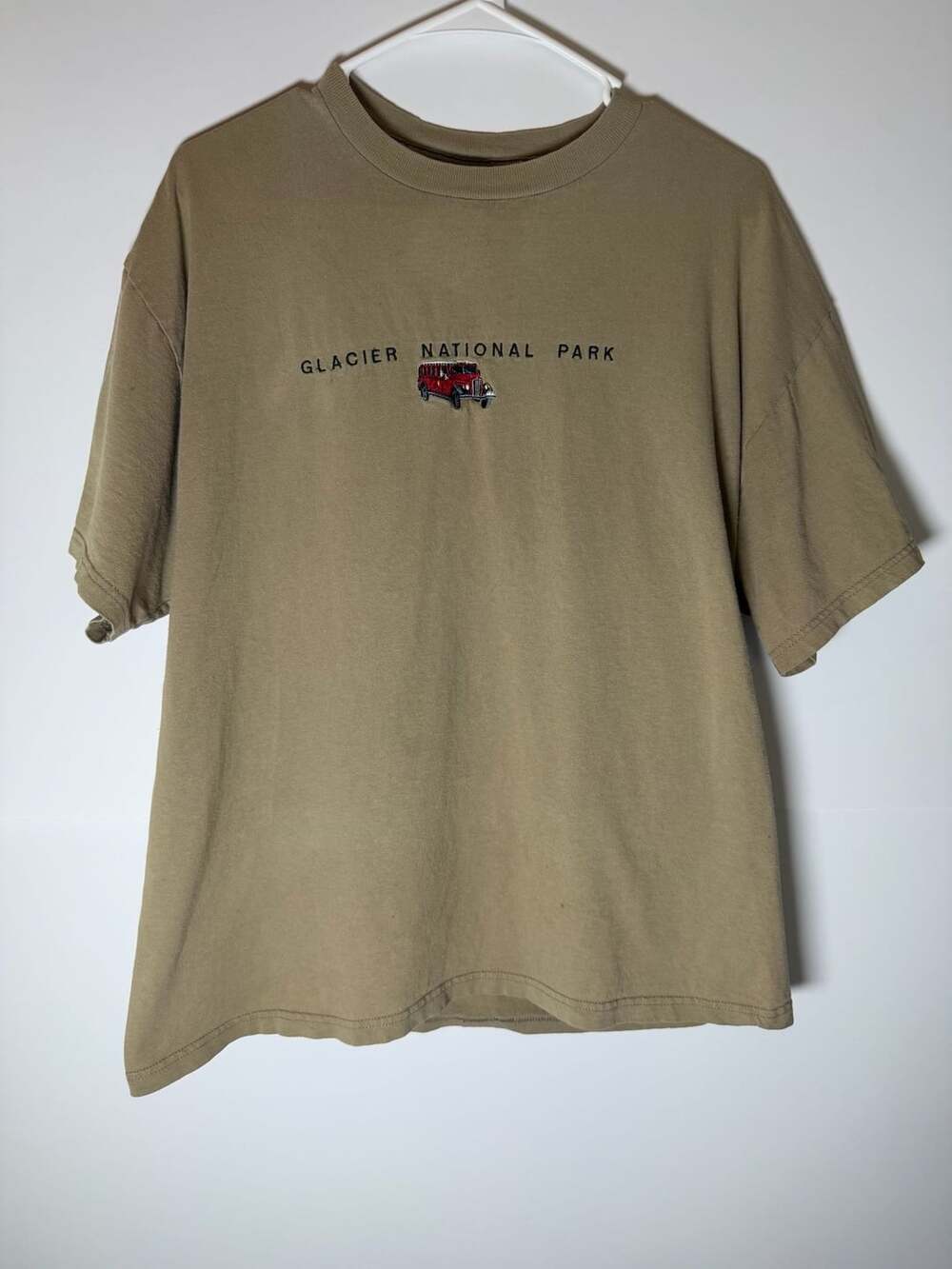 Vintage Glacier National Park Embroidered T-Shirt Size L Tan